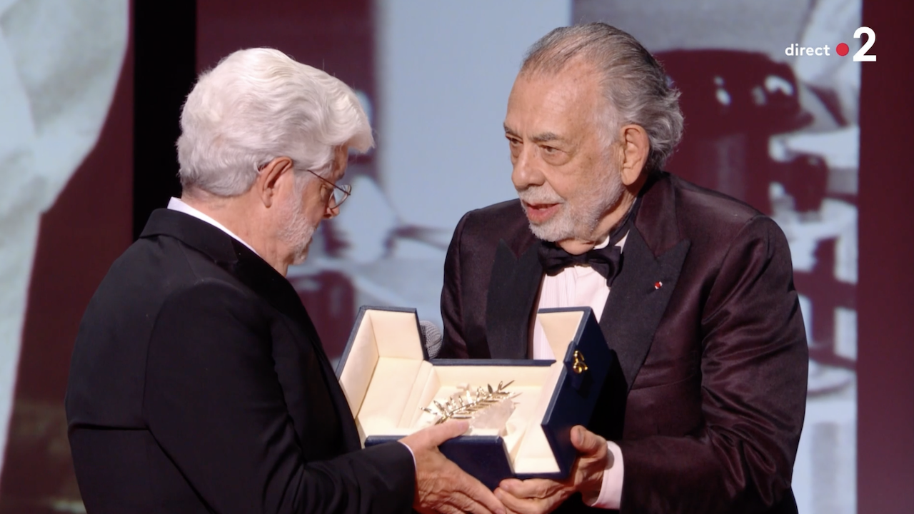 Francis Ford Coppola remet la Palme d'or d'honneur de George Lucas